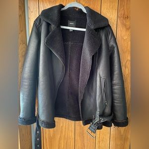 Forever 21 black shearling oversized moto jacket/coat. Size Medium.